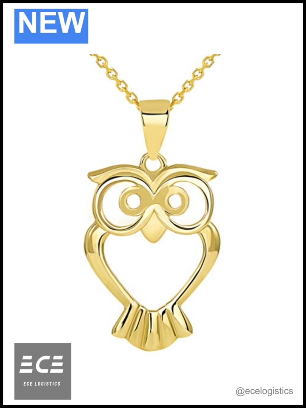 14K Yellow Gold Owl Pendant Necklace 2mm Cable Chain 18in Fine Jewelry